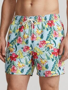 Polo Ralph Lauren Floral Hibiscus Swim Shorts Blue Pink Size S